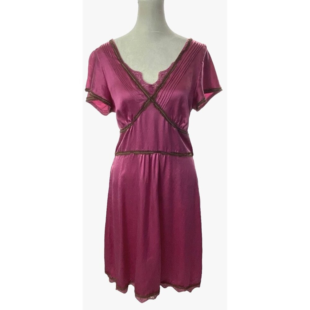 Vtg WET SEAL‎ Women Silk Babydoll Dress Short Sleeve V Neck Sz Jr 11 Pink Y2K